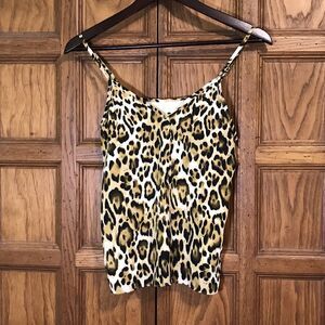 Abound Leopard Print Tank Top Women's XXS Black Tan Spaghetti Strap Adj. Cami